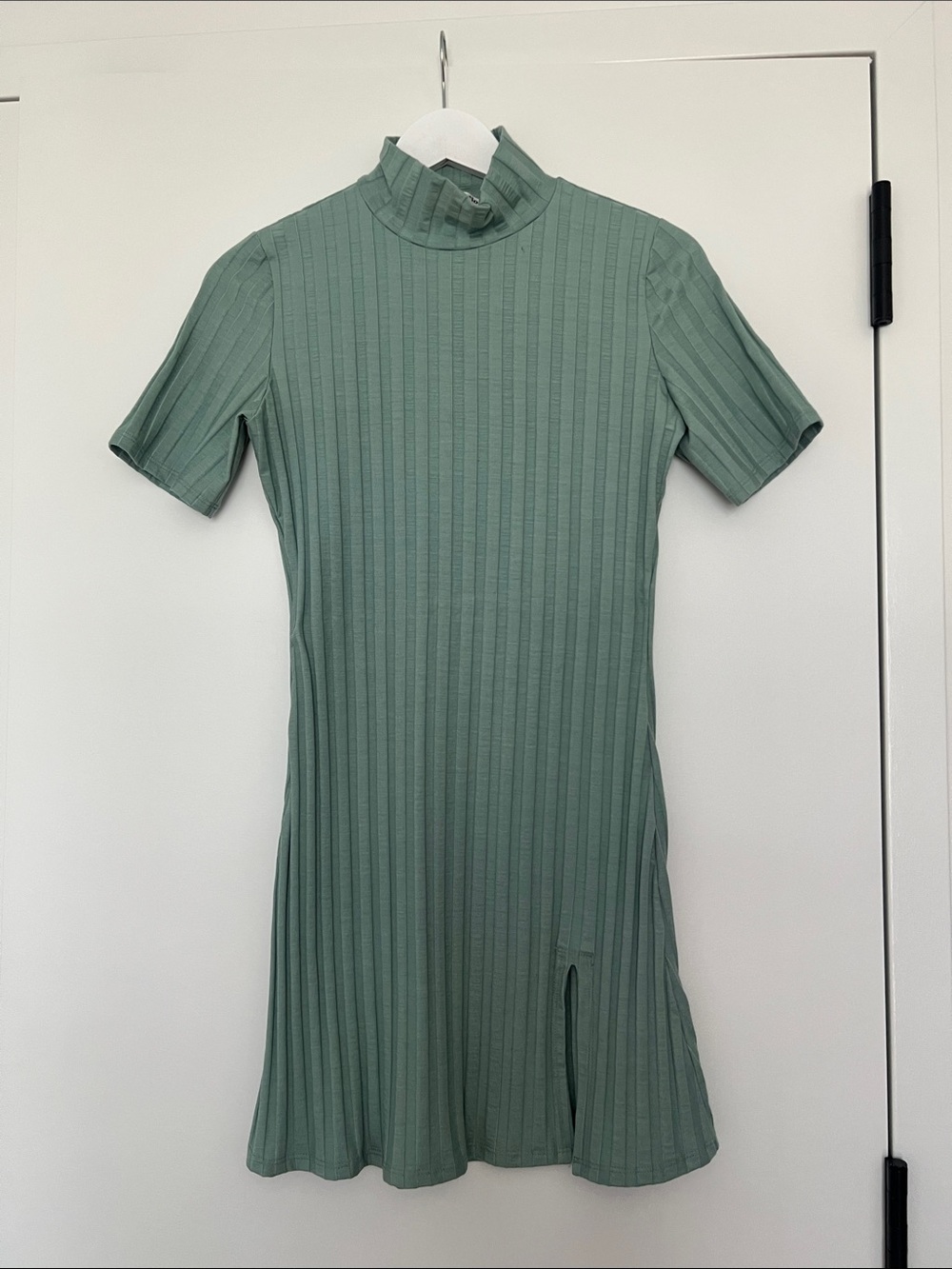 Reformation Mock-Neck Short Sleeve Dress in blue